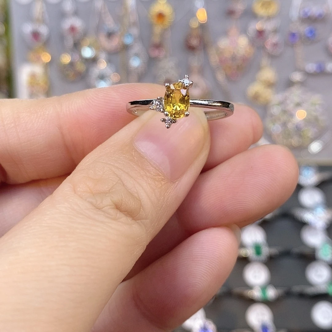 彩色蓝宝石戒指银S925镶嵌