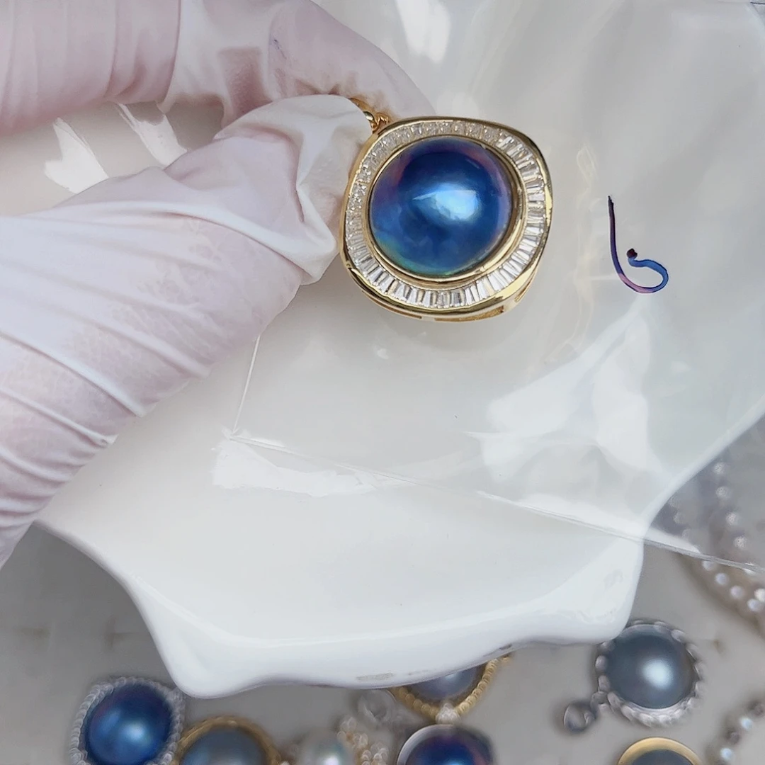 银S925镶嵌拼合珍珠（马贝珠）颈饰