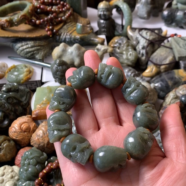 岫岩河磨玉（透闪石质玉）手链未镶嵌道*