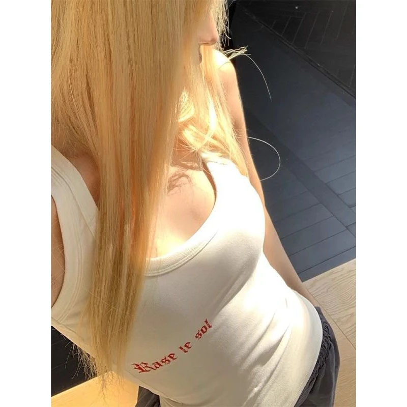 美式辣妹字母印花吊带背心女夏季新款修身工字独特小众高级感上衣