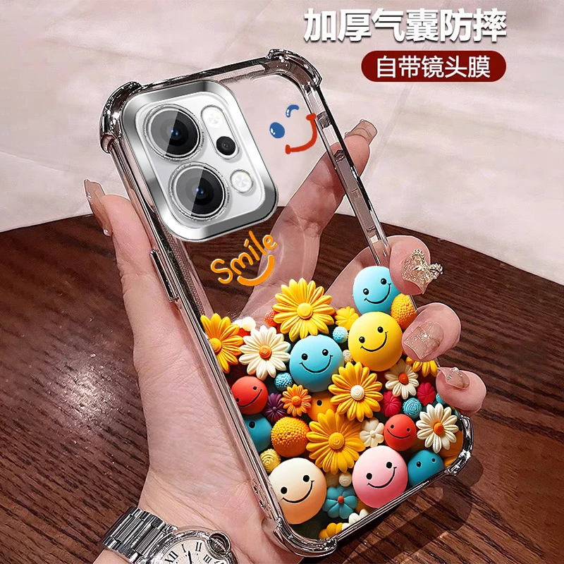 新款适用opporeno14手机壳搞怪元气四角防摔Pro自带镜头膜透明ins