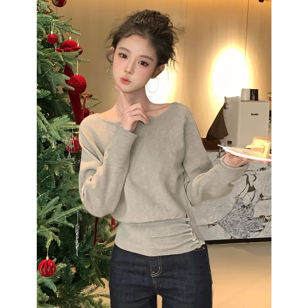 尔给秋冬两穿针织衫女设计感小众百搭修身显瘦上衣长袖洋气上衣