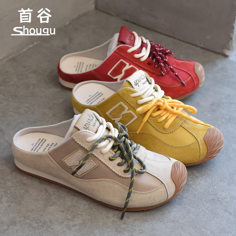 shougu/首谷2025夏季新款懒人一脚蹬包头半拖鞋女休闲外穿德训鞋