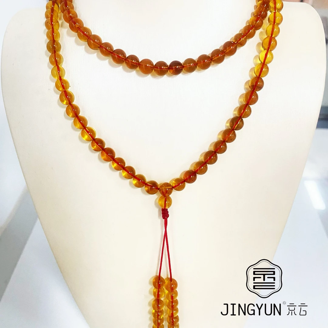 坎迪血茶茶珀缅甸琥珀无烤色无优化手工编织镶嵌隔珠琥珀手串Z108