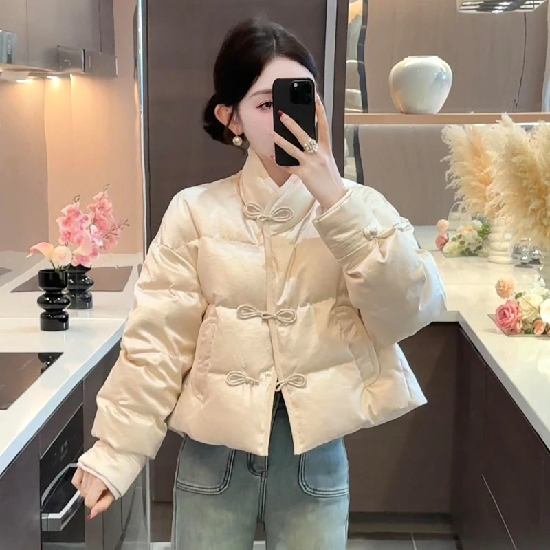 新中式国风盘扣抓花加厚棉服外套女2024冬季新款时尚保暖棉服外套