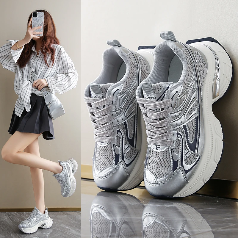 增高平跟时尚休闲鞋ins时尚休闲鞋网面夏季厚底女鞋春季百搭8502