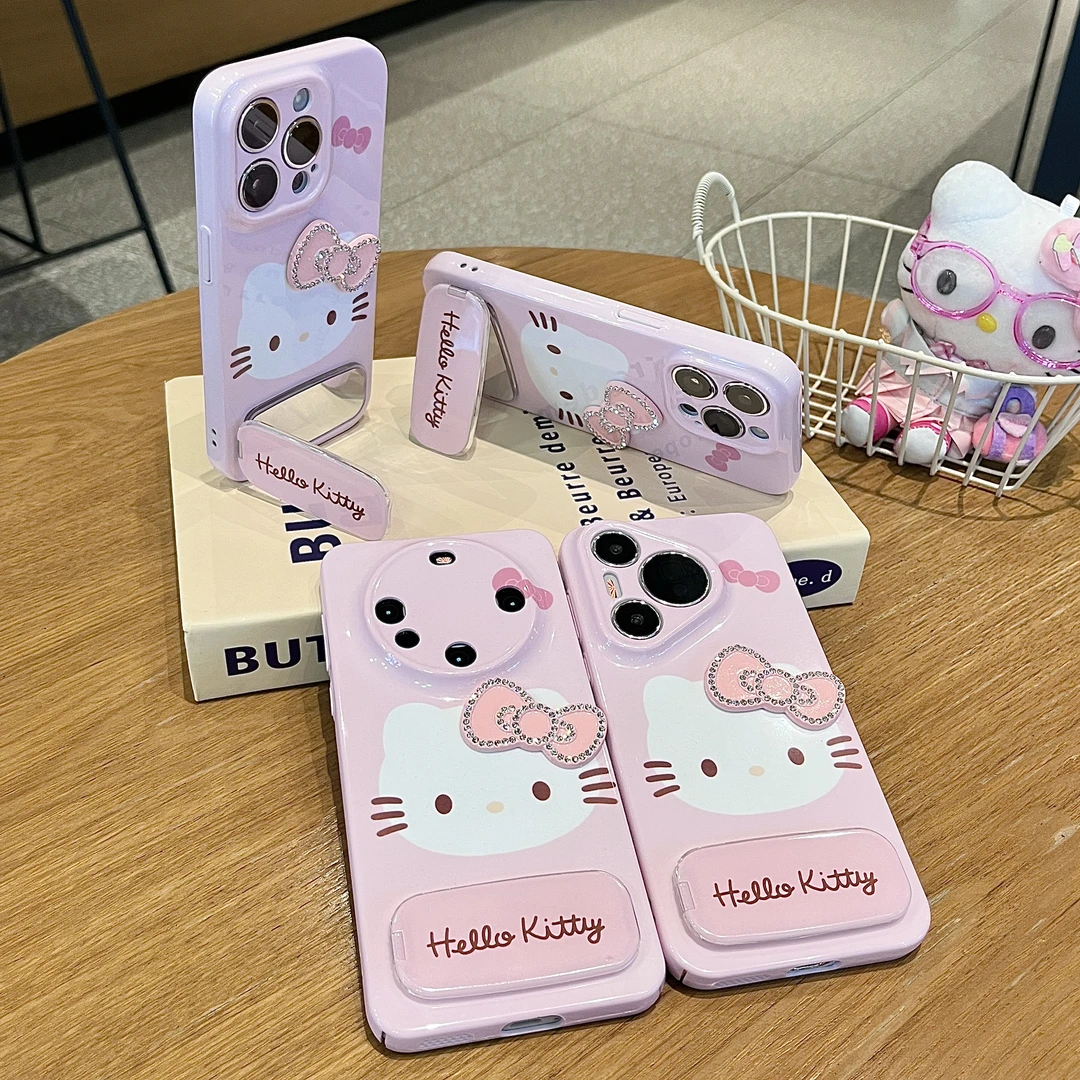 雅天立少女心粉底闪钻KT适用苹果16手机壳华为P70vivo小米15oppo