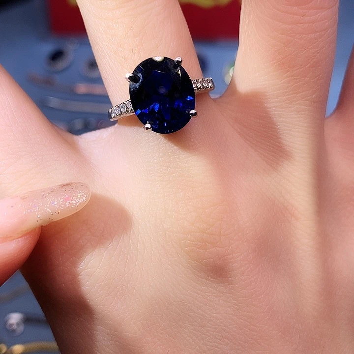 蓝宝石戒指银S925镶嵌