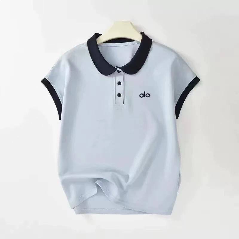 夏季新款polo衫拼色翻领刺绣短袖T恤女宽松显瘦百搭半袖上衣