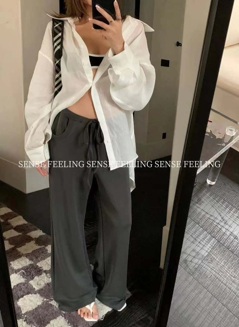 福秒-美式松弛感~抽绳松紧腰休闲裤（FE1075#）FEELING