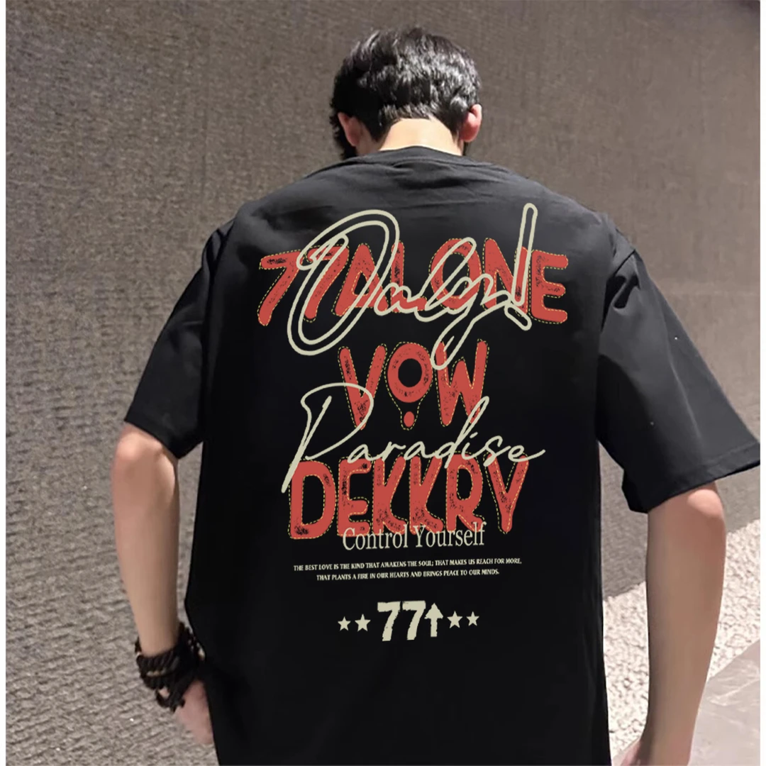 100%纯棉潮牌t恤短袖男女街头设计感字母印花夏季宽松休闲上衣ins