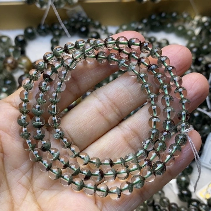 手链未镶嵌水晶天然绿幽灵聚宝盆三圈5+