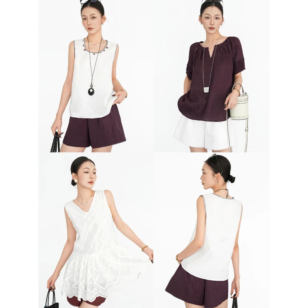 Nietzsche｜冰海短裤｜蕾丝拼接 悠闲假期宽松A字休闲百搭短裤61887