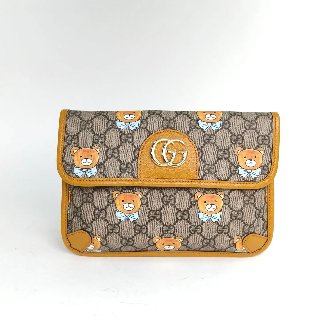 99新 GUCCI/古驰 【娇】拼色皮革C虎头腰包24 KAI联名款 029125