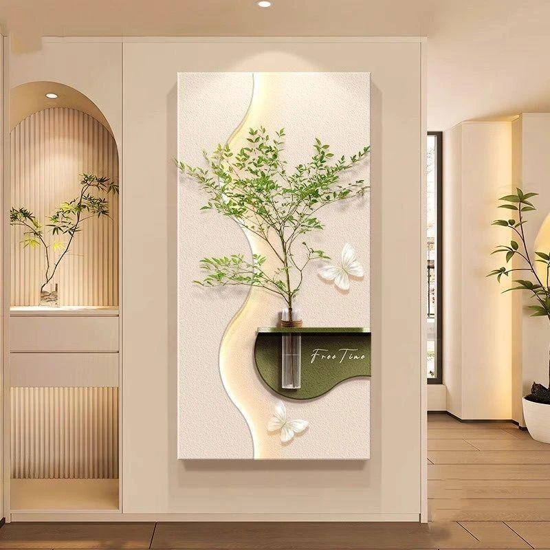 奶油风玄关装饰画2025新款高端水培绿植挂画入户正对门砂岩壁画