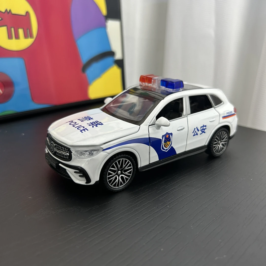 1:32合金声光奔驰SUV公安警车六开门回力车