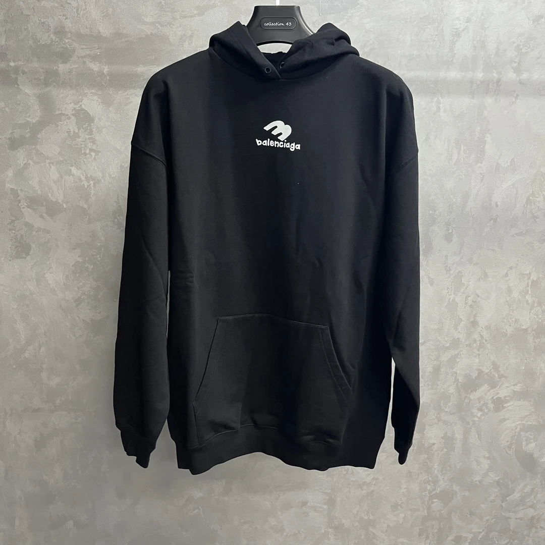 未使用 Balenciaga/巴黎世家 黑色logo字母印花长袖套头卫衣/s