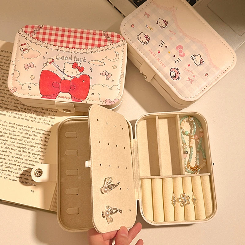 可爱KT猫首饰收纳盒女大容量旅行便携耳钉耳环戒指项链手饰品盒子
