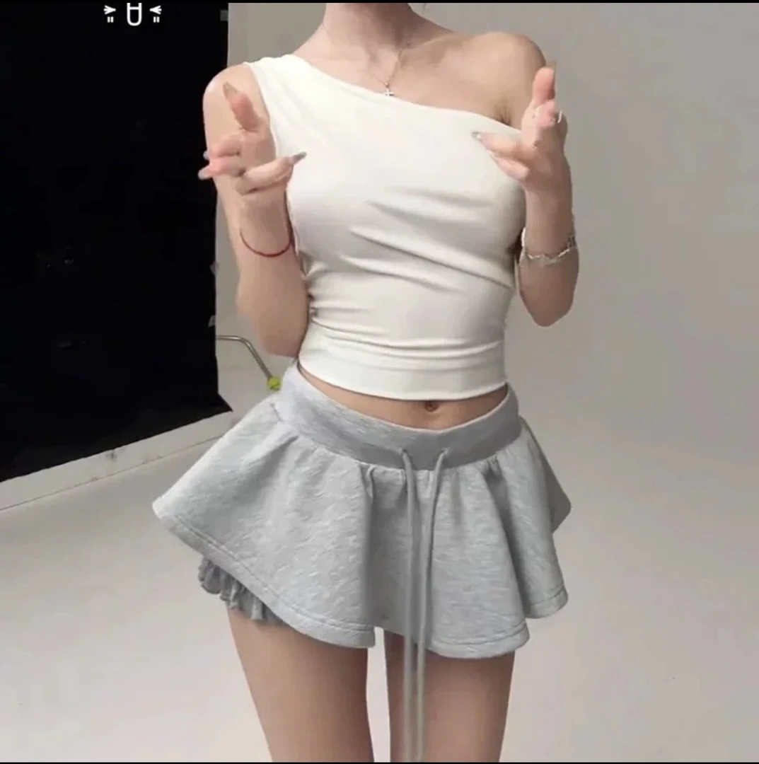 高级感抽绳防走光蓬蓬裙女春夏新款时尚高腰显瘦减龄不规则短裙