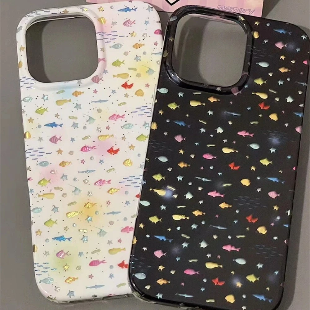 ins风彩色小鱼适用iPhone16漩涡手机壳苹果15华为P70vivo小米oppo