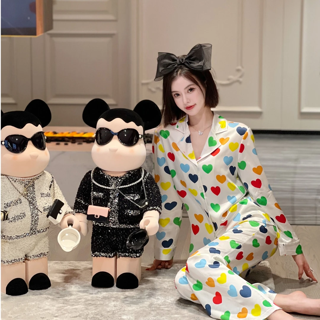 DIMDEVL/汀黛爱心真丝印花家居服长袖套装睡衣