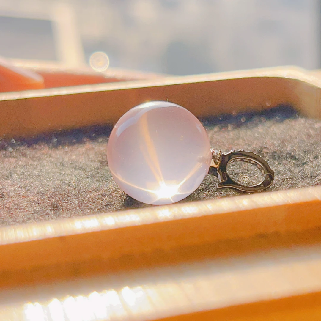 天然粉水晶项链 s925银镶嵌玻璃体 diy配件 散珠 15.5mm