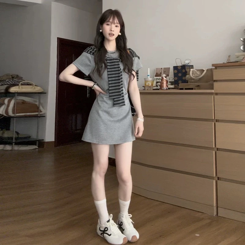 85090 韩系学院风减龄披肩连衣裙(裙长76）