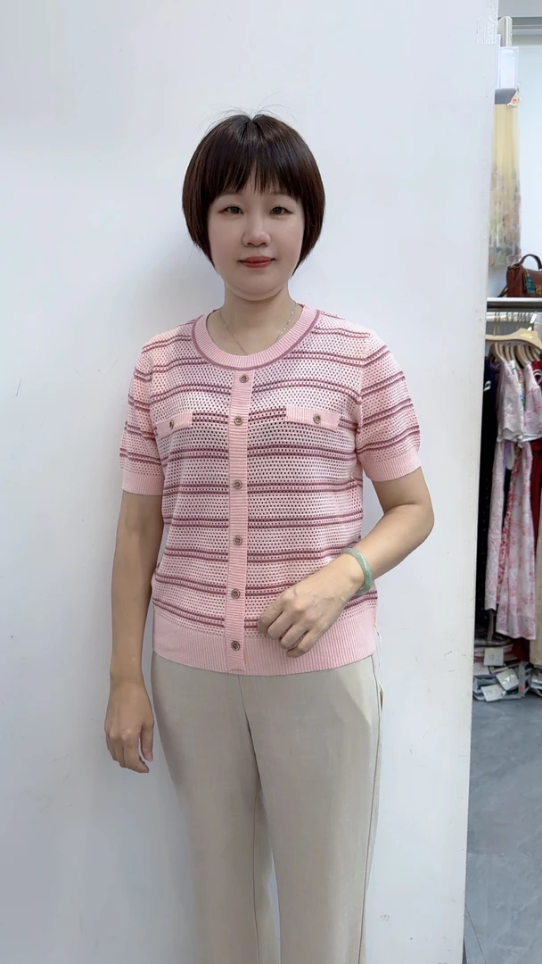 【衣联服饰】精品妈妈款圆领条纹上衣1101