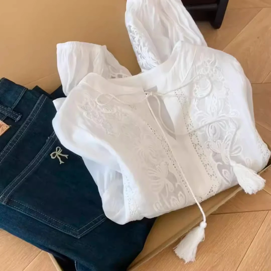 国风太上头了！新中式蕾丝清冷感白衬衫少女风小个子白衬衫女款