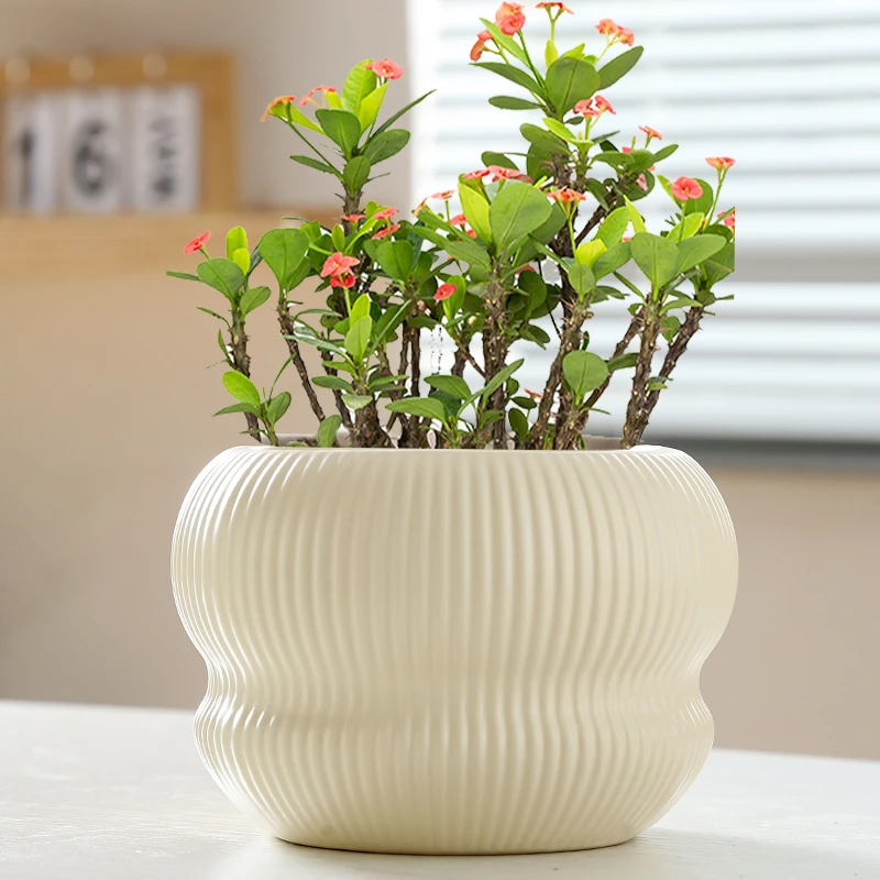 简约ins风轻奢奶油风陶瓷花盆大口径北欧家用蝴蝶兰多肉绿植盆栽