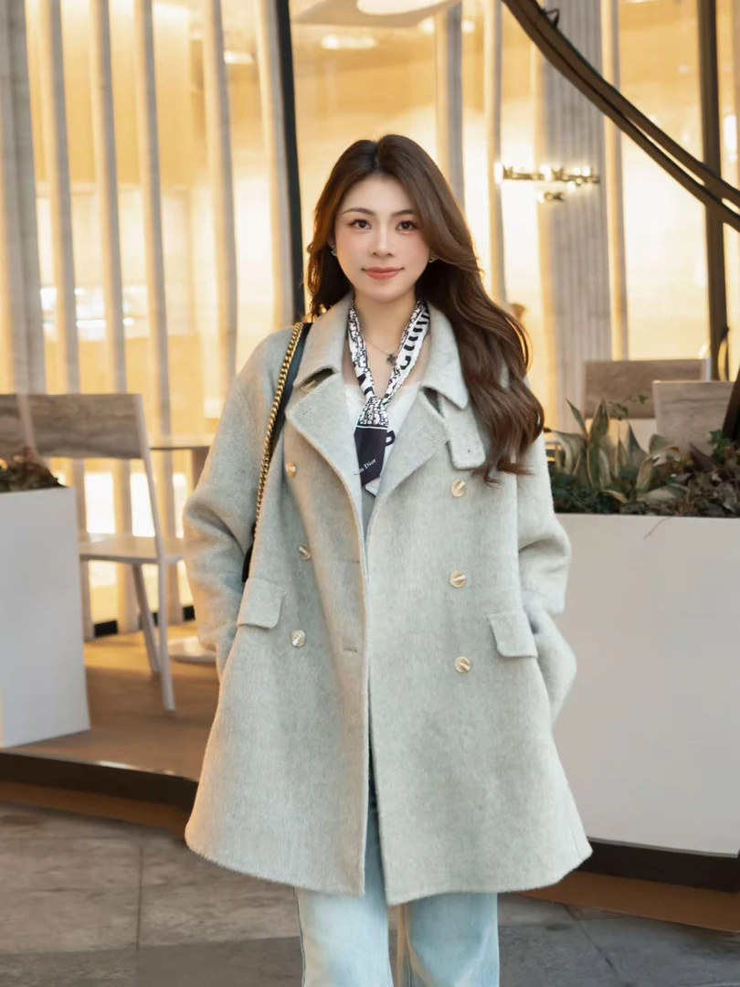 新款韩版时尚气质宽松双面羊毛大衣8679