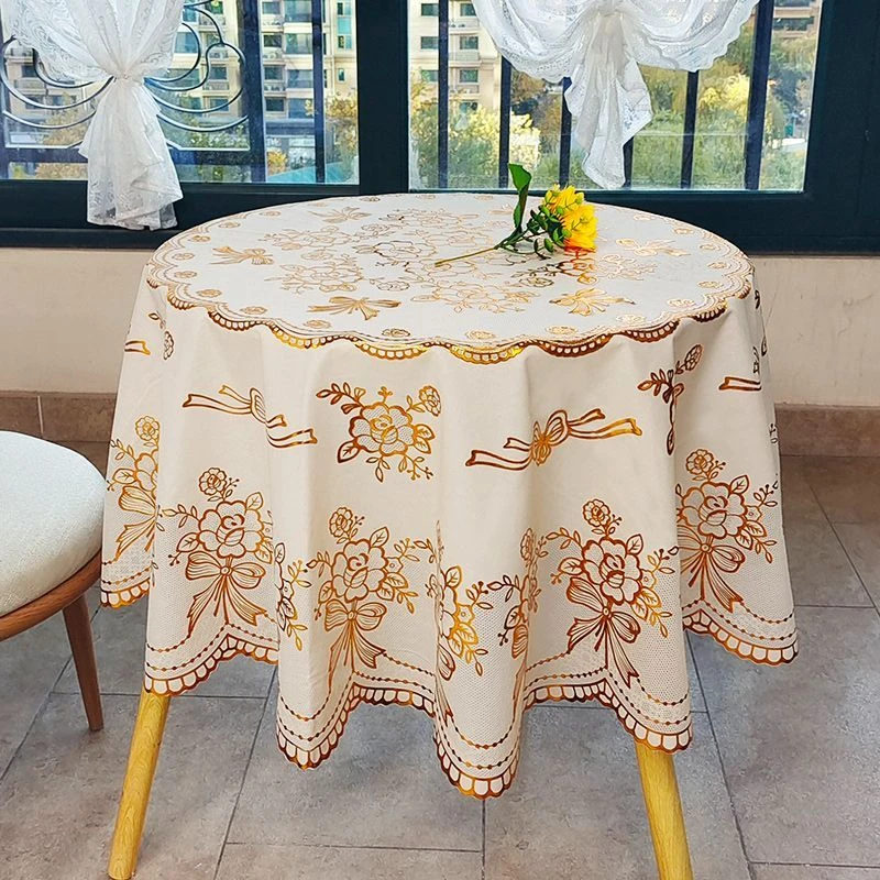 120酒店加厚免洗欧式塑料材质烫金花纹长方形防水防油家用桌布