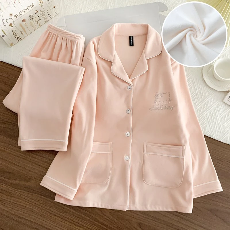 烫钻KT猫【德绒带胸垫】睡衣女士套装冬季蓄热石墨烯德绒加厚家居服