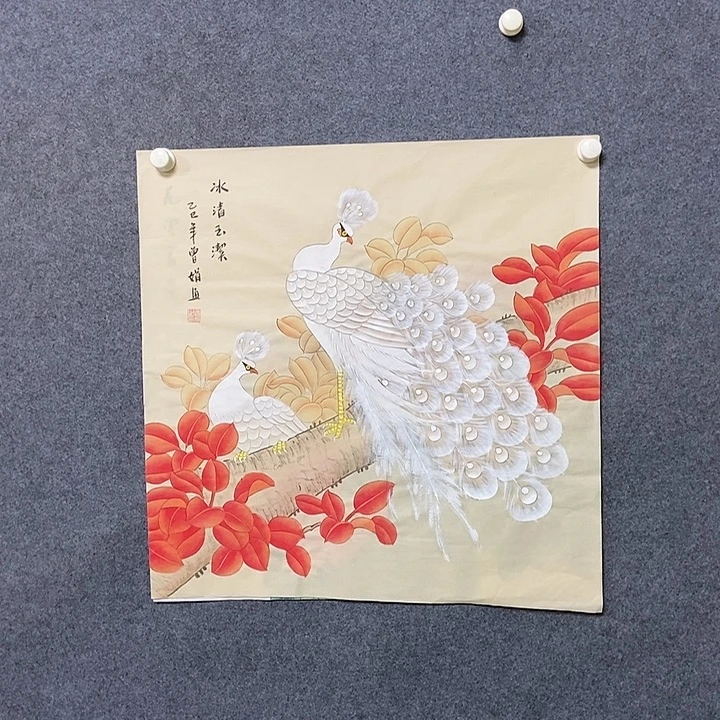国画四尺斗方工笔花鸟一幅