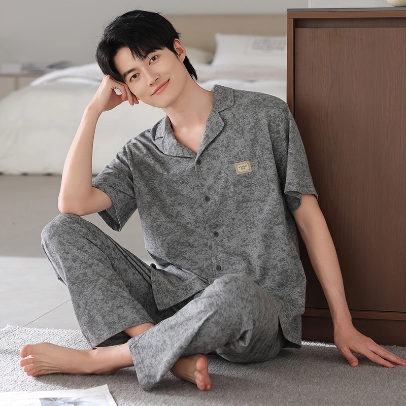 2025夏季新款纯棉睡衣男全棉亲肤透气薄款简约夏天宽松家居服套装