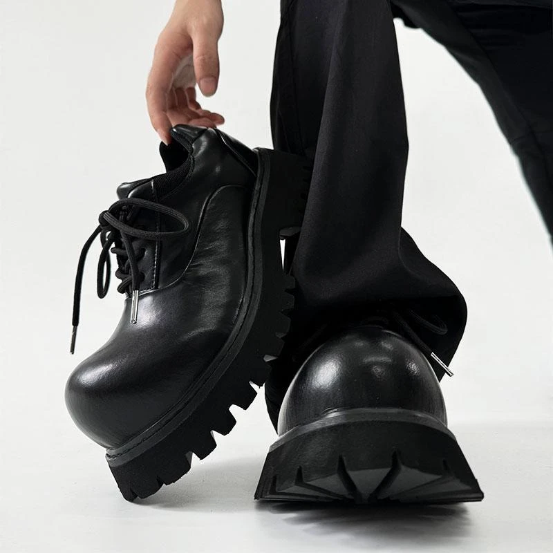 巴黎米奇大头德比鞋男翘头厚底增高情侣皮鞋女英伦真皮通勤潮男鞋