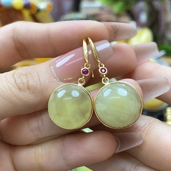 琥珀耳饰银S925镶嵌耳环