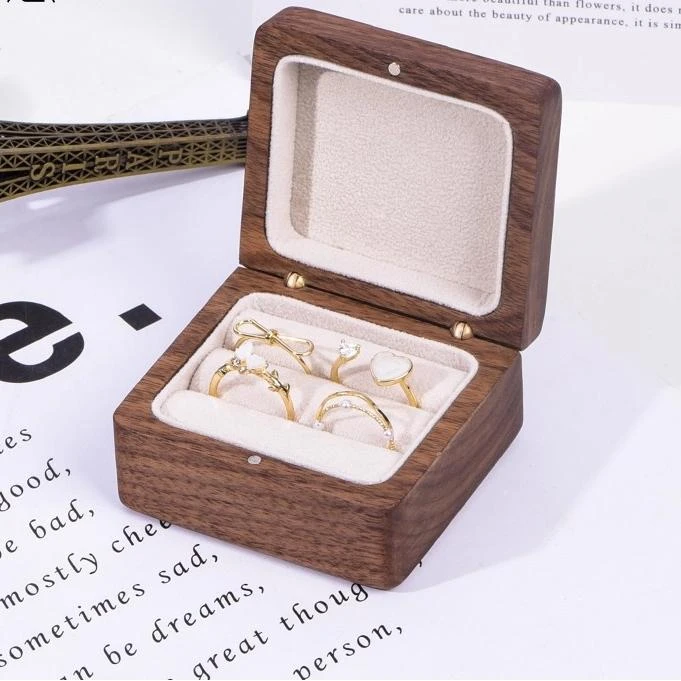 首饰盒/箱 高档结婚订婚首饰盒精致轻奢古风木质三金戒指首饰盒