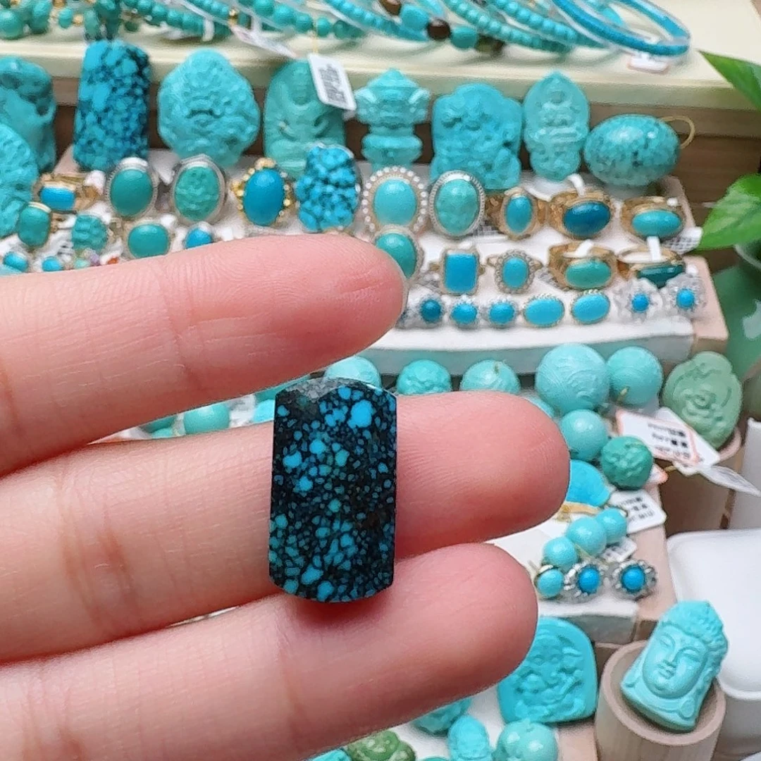 绿松石未镶嵌高瓷蓝网花方戒面