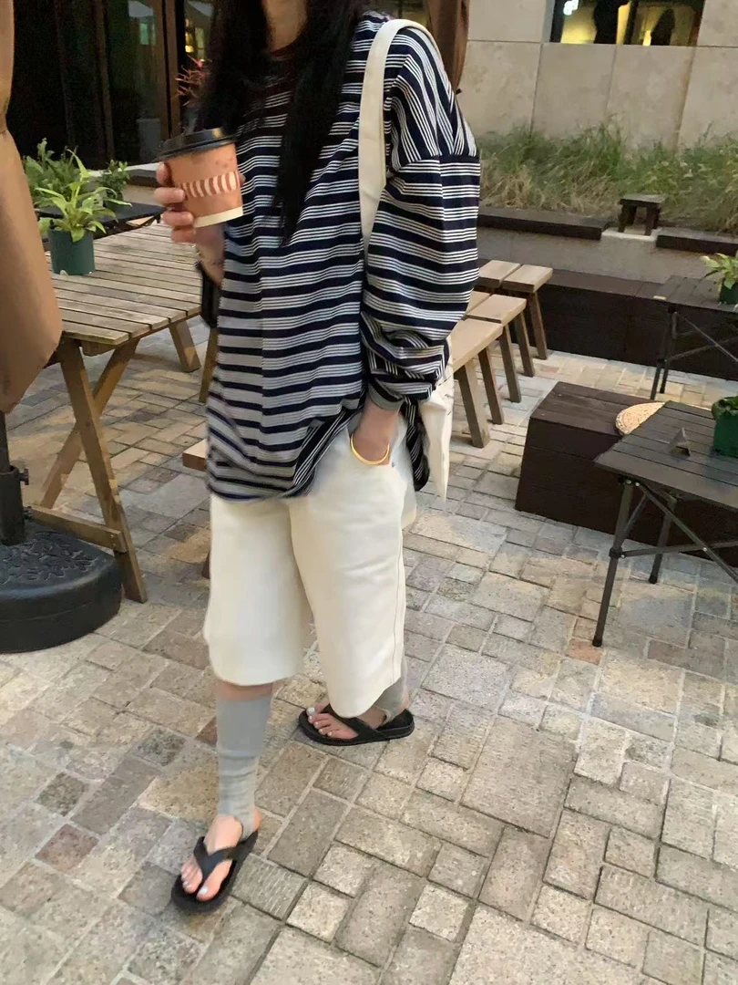 YY家(8629#)百搭宽松条纹韩版上衣