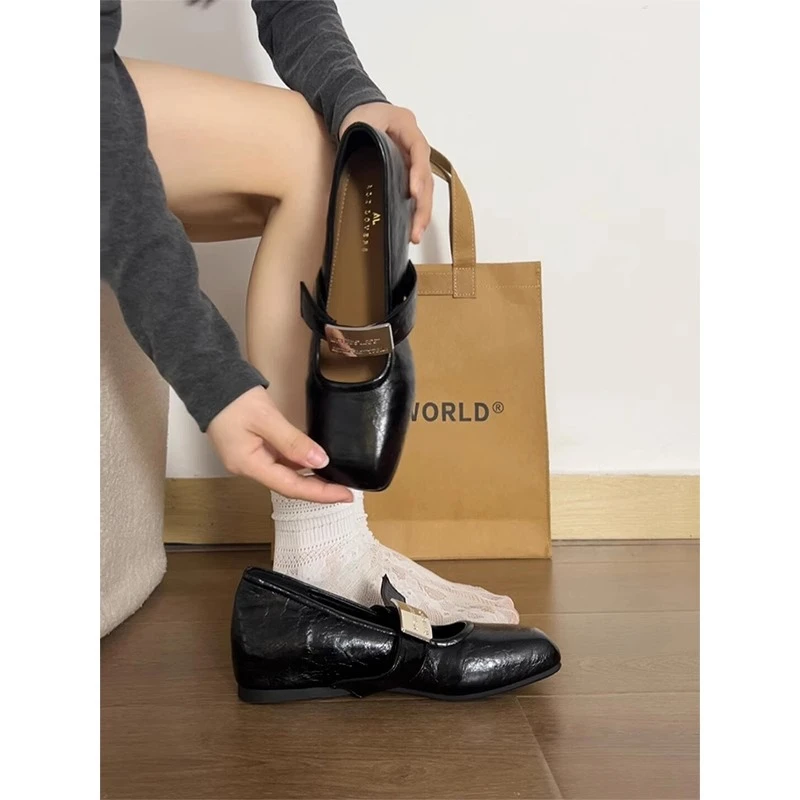 法式黑色内增高玛丽珍单鞋女2025新款仙女风方头一字扣玛丽珍女鞋