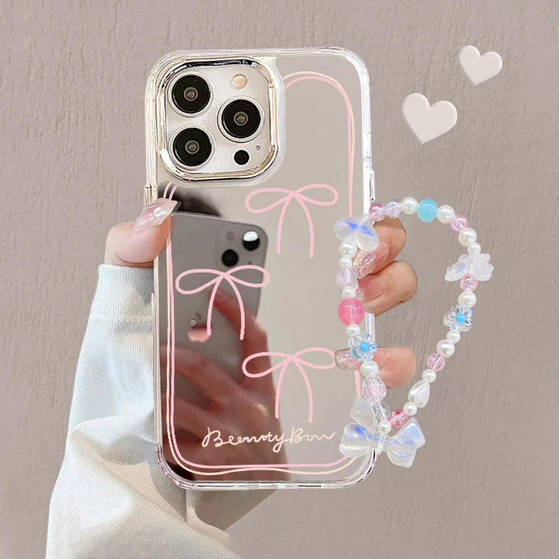 【适用苹果/华为/荣耀/OPPO/VIVO/小米】线条蝴蝶结可爱镜面手机壳