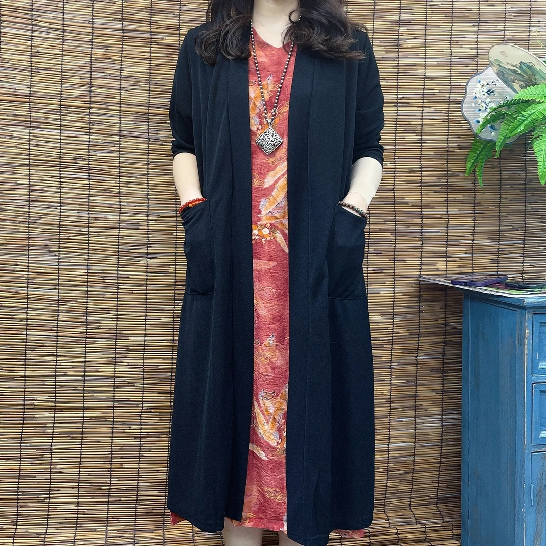 6806新品新款女式长款外穿披肩宽松洋气风衣百搭显瘦减龄外套