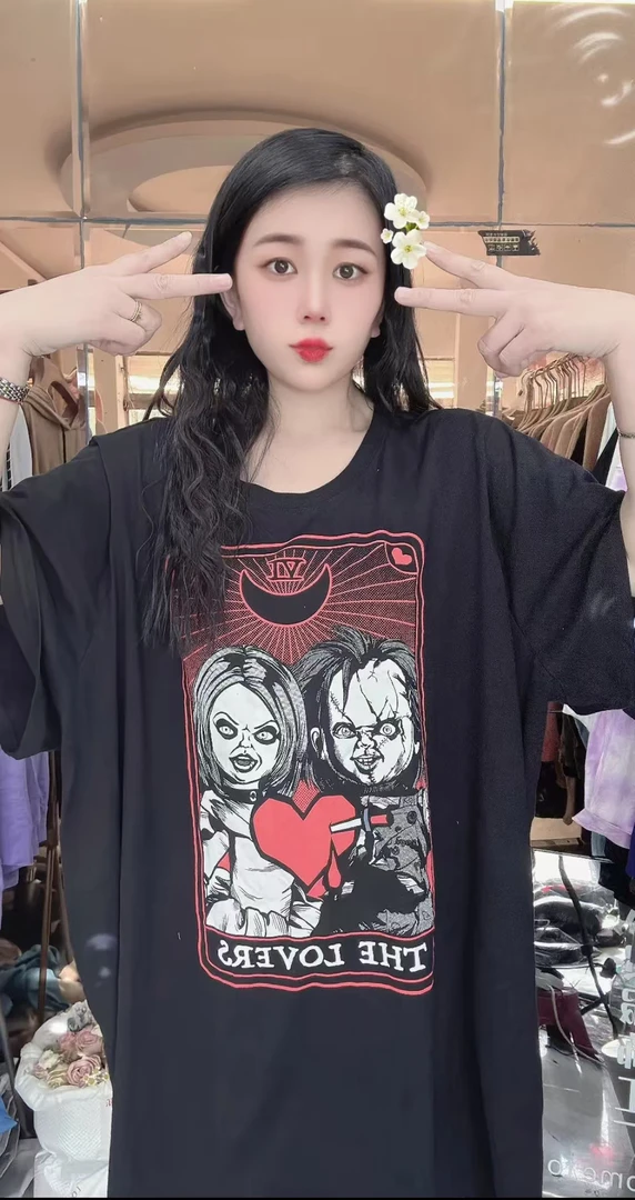 外贸纯棉大码T恤黑色小战神