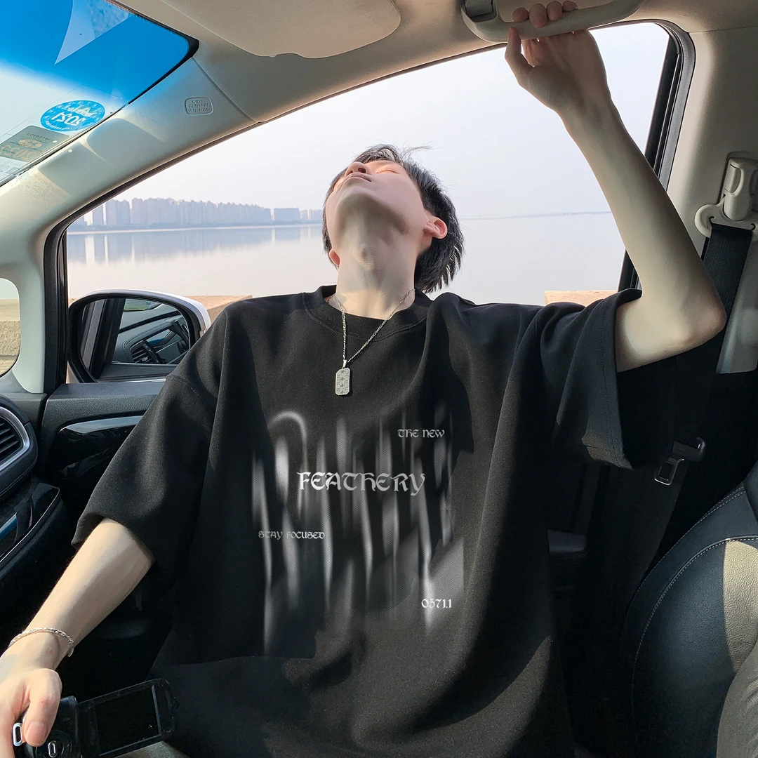 港风insT恤短袖夏季大码300斤宽松休闲百搭时尚潮流情侣上衣体恤