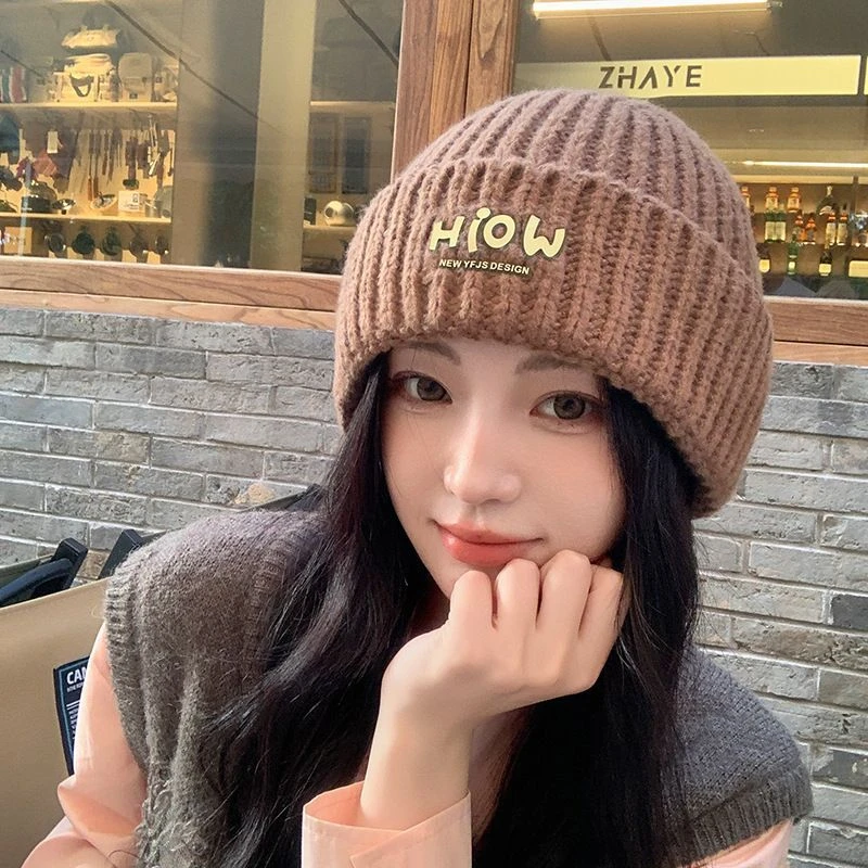 新款百搭日系护耳针织帽女冷帽防寒帽子韩版针织帽秋冬字母毛线帽