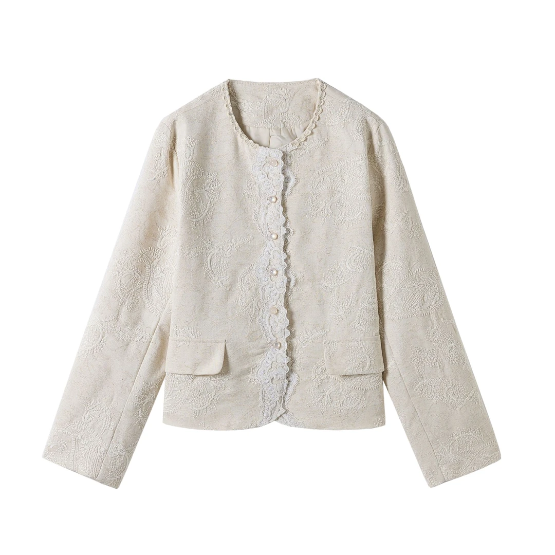 【将军工厂店】70棉 30麻2025新法式浪漫复古高级感重工刺绣外套