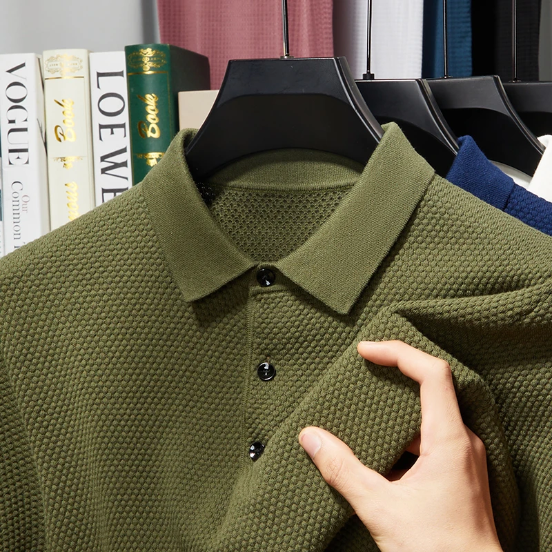 轻奢夏季菠萝纹100%棉纯色针织短袖男士时尚休闲POLO衫T恤翻领