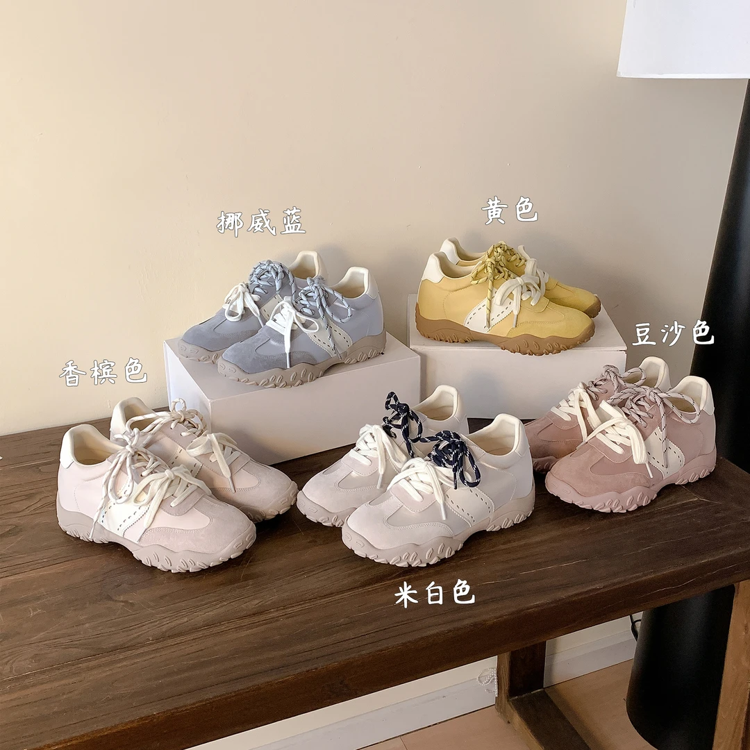 欧若风~6cm内增高德训鞋女2025春夏新款透气百搭系带运动女鞋板鞋