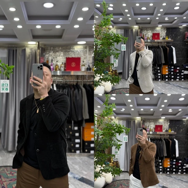 SH轻奢时尚高定男士雅痞商务微纹理袖肘拼皮休闲西服外套 7522